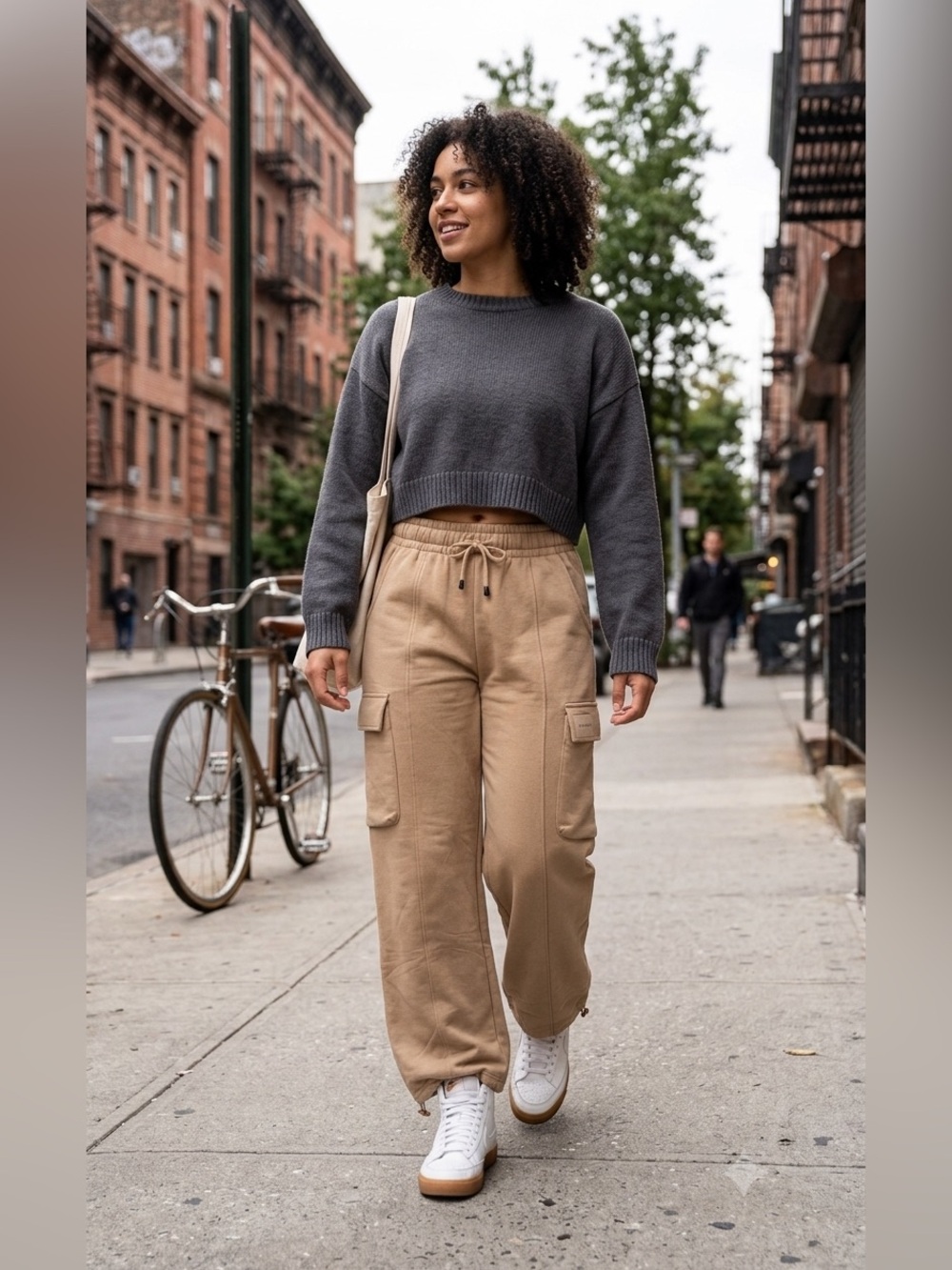 YoungLA Cargo Sweatpants Sand Beige Wide Leg Fleece Women’s Sz S